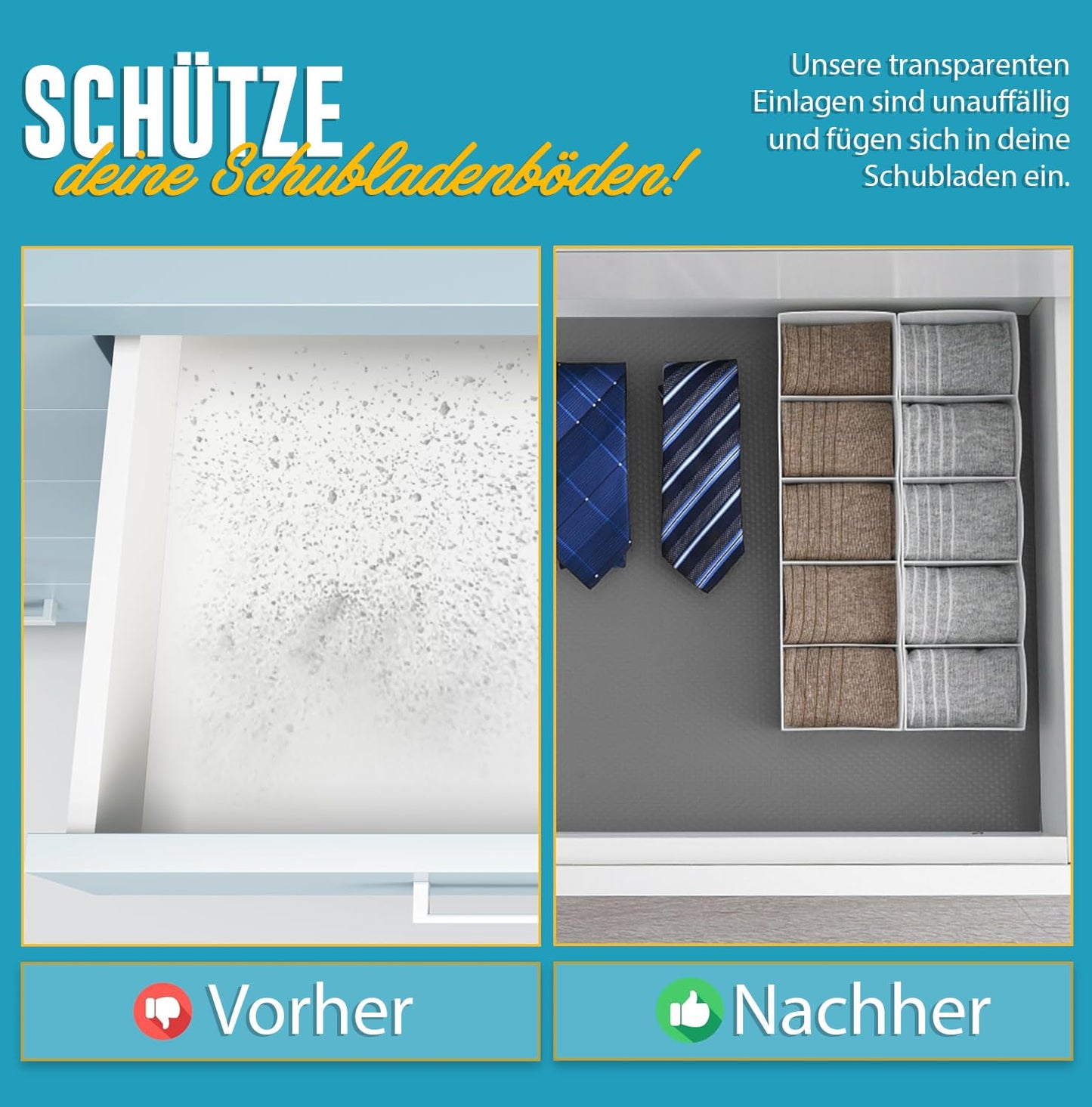 Schubladenmatte von Linda's Essentials (60 x 500 cm) - Antirutschmatte Schubladen Schrankfolie Schrankpapier abwaschbar, Kühlschrank Folie die Schubladen und Regale sauber hält - Zuschneidbar (grau)