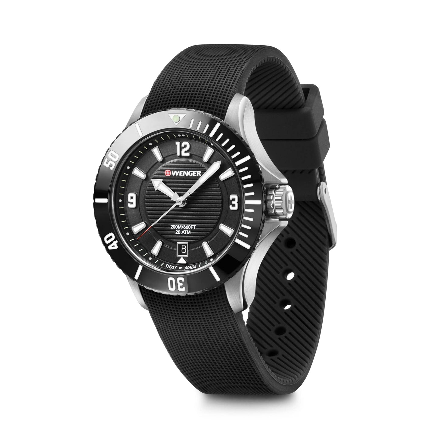 WENGER Unisex Armbanduhr Seaforce Small Ø 35 mm, Swiss Made, Analog Quarz, Wasserdicht, Silikon-Armband, Schwarz, 01.0621.110