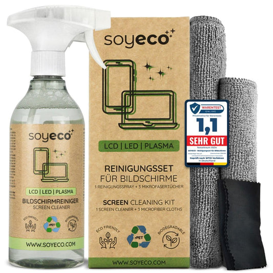 500ml Bildschirmreinigungsspray + 3X Mikrofasertuch: 40x40cm, 30x30cm, | Reinigungsflüssigkeit | Für Smartphone, Laptop, Tablet, TV, LCD/TFT, LED, OLED, Monitore, Uhren | Kein Verschmieren