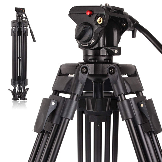 POLAM-FOTO 163cm Professionelles Video Stativ mit Fluidkopf, Hochleistungs-Aluminium-Doppelrohrstativ,Traglast 8 kg, strapazierfähigen Stativ für Videokameras