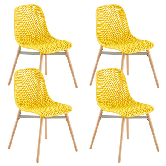 U2PICK Esszimmerstühle 4er Set, Küchenstuhl Kunststoff mit Holzbeine & Rückenlehnen, Schalenstuhl Wohnzimmerstühle Bistrostuhl für Esszimmer Büro Garten, C09(Gelb)