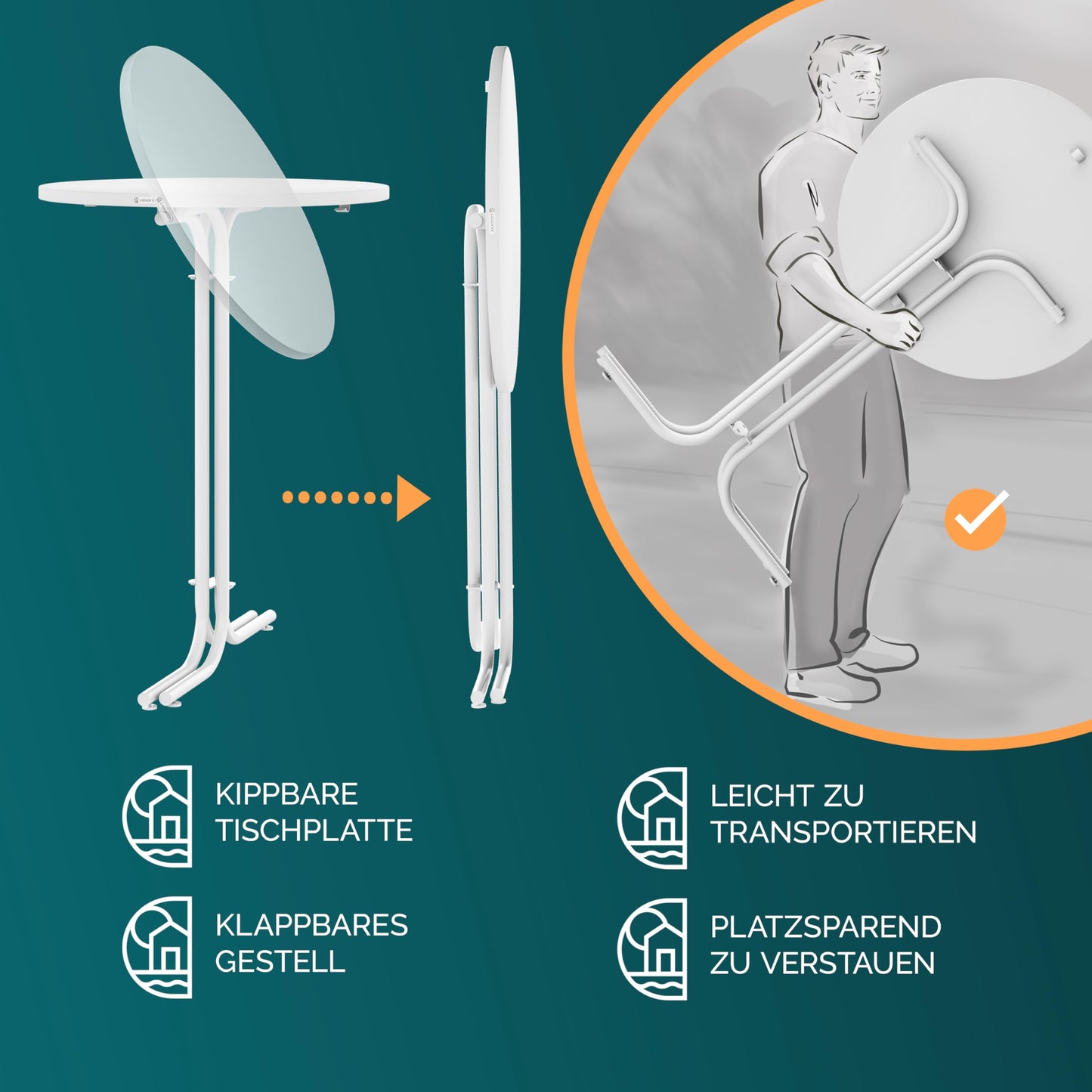 Casaria® Stehtisch Ø 70 cm Klappbar Rund Stabil Garten Hoch Holz pulverbeschichtet Metall Hochtisch Bistrotisch Partytisch Bartisch Biertisch Weiß