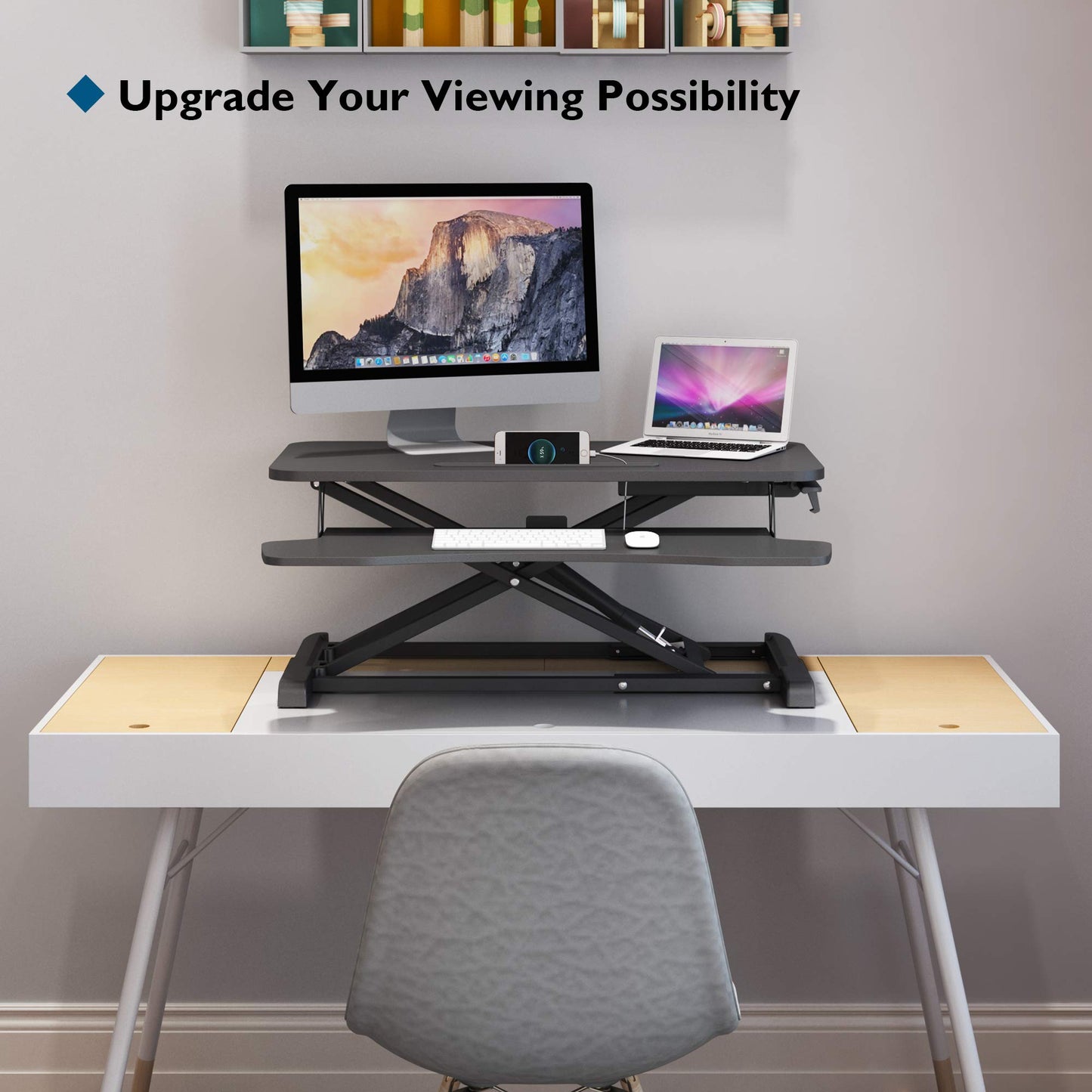 BONTEC Steh-Sitz Schreibtisch Steharbeitsplatz Stehpult Standtisch Ergonomische Höhenverstellbar für PC-Computerbildschirm, Laptop | 80x40cm Plattform mit Tastaturablage, 15 kg Kapazität, Schwarz