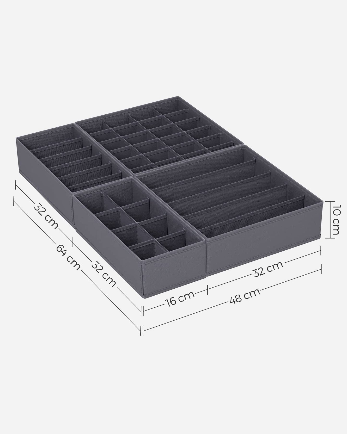 SONGMICS Unterwäsche-Organizer 8er Set, Schubladen-Organizer faltbar, Ordnungssystem Kleiderschrank, Aufbewahrungsbox Schrank, Stoffboxen Aufbewahrung, für BHs Socken Krawatten, grau RUS08GY
