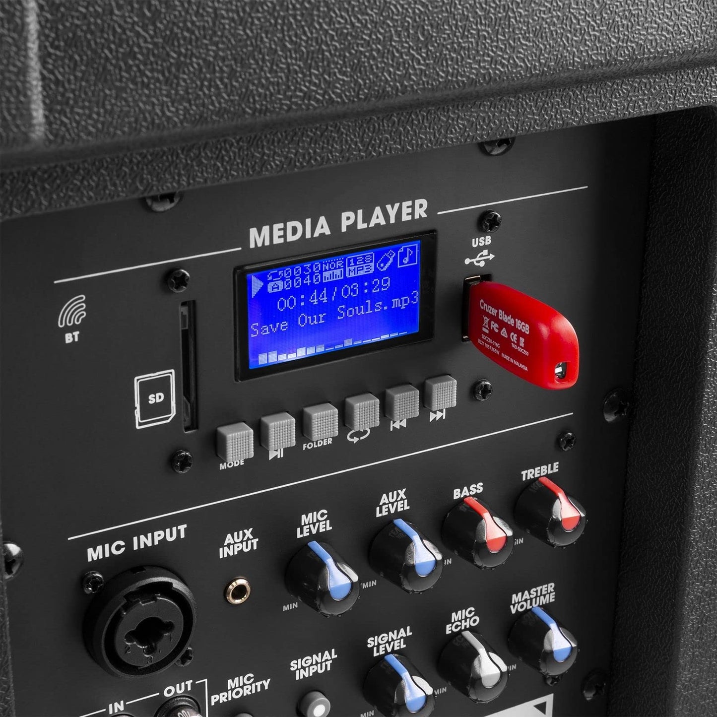 Vonyx VSA700-BP Partybox Bluetooth Lautsprecher Groß 1000W, 8 Std Akku, Mobile PA Anlage Komplettset mit 2 Kabellose Mikrofone und Fernbedienung - Mobile Musikbox Groß, USB, SD, MP3, Schwarz