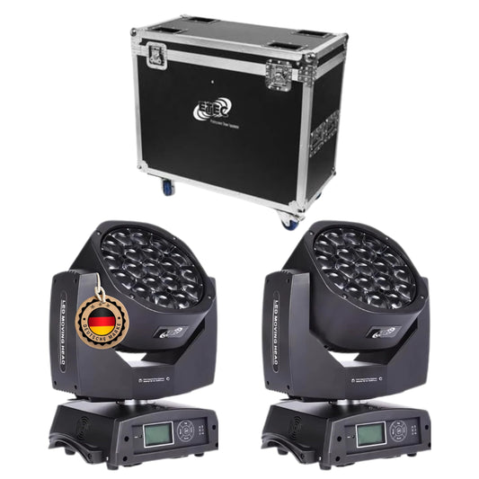 ETEC Professional LED Big Eye Moving Head 19x15 Watt RGBW Set mit Flightcase Beam Rotation Zoom DMX Bühnenbeleuchtung Lichteffekt Discothek Club DJ Party