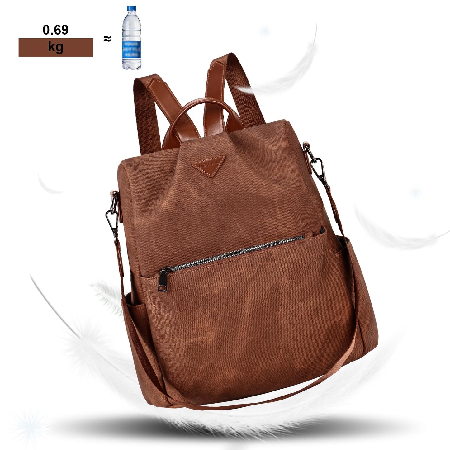 Leathario Damen Rucksack klein，Cityrucksack aus Veganem Leder Eleganter Rucksack，Antidiebstahl-Kleiner Rusack für Mädchen Und Fraun Modern zur Schule Arbeit Reise, Braun