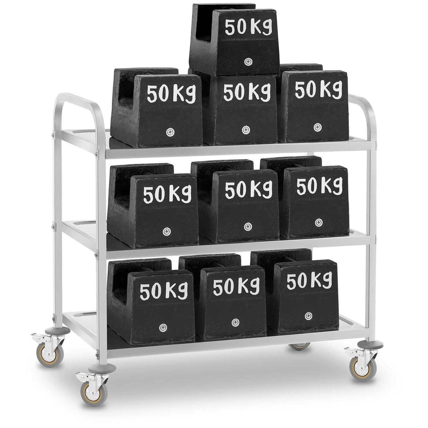 Royal Catering Servierwagen mit Rollen, 3 Tabletts RCSW 3 (101 x 55 x 96,5 cm, Tragkraft 480 kg, Dicke der Regale: 3 cm)