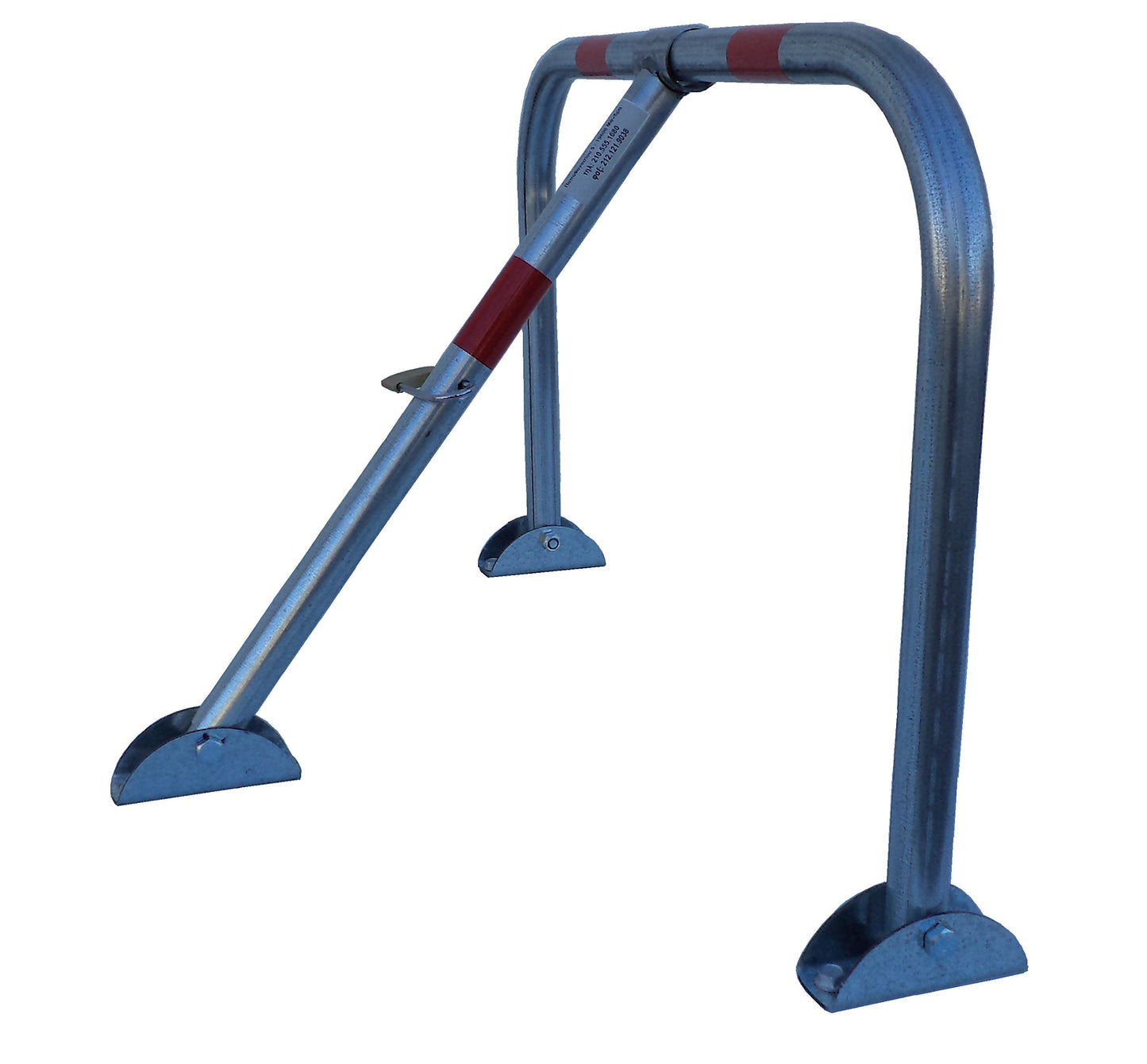 SNS SAFETY LTD Parkplatzsperre Klappbar, aus verzinktem Stahlrohr 32 mm, mit 3 Beinen, Vorhängeschloss mit 3 Schlüsseln, 71cm x 50cm (1 Stück)