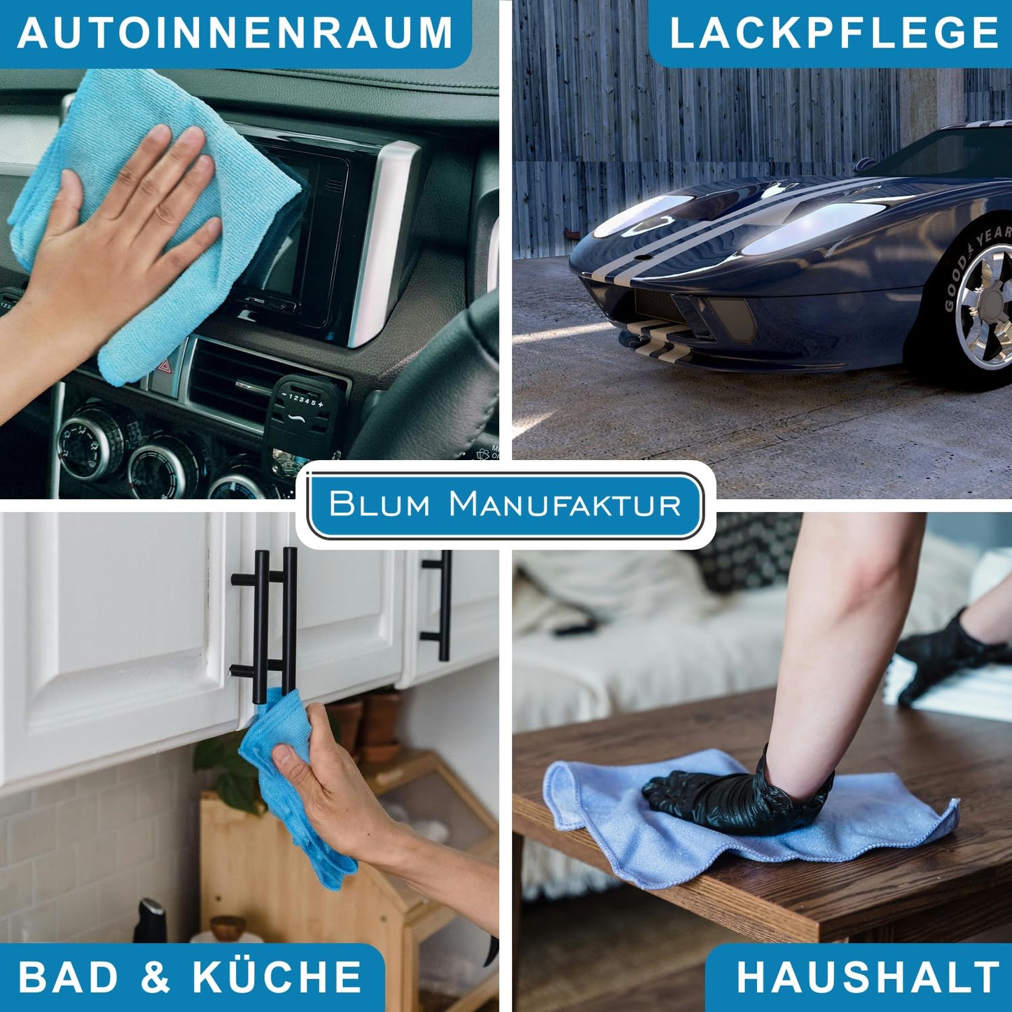 BLUM MANUFAKTUR 5er Set Mikrofasertuch (30x30 cm) - 5X Mikrofasertücher - Super Soft 365 GSM Reinigungstücher für Auto, Bad, Küche