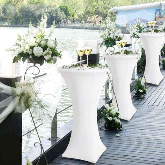 Showgeous 3er-Set Stretch Stehtisch Husse für Bistrotisch Ø 60-65 cm,Hussen Stehtische Weiß 60 cm,Verstärkung im Fußbereich,Stretchhusse Weiß Hussen für Stehtische und Bistrotische
