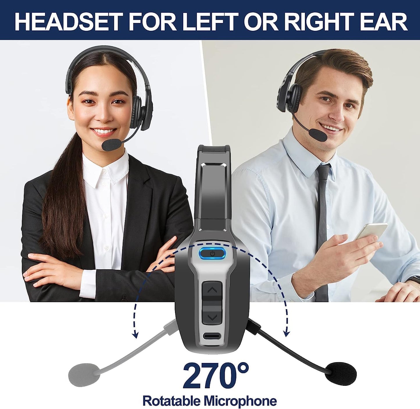 Yukigefe Bluetooth Headset mit Mikrofon, V5.2 Wireless Headset mit AI Noise Cancelling Taste, Wireless On-Ear Kopfhörer 60 Hrs Arbeitszeit, für Trucker Home Office Remote Work Zoom