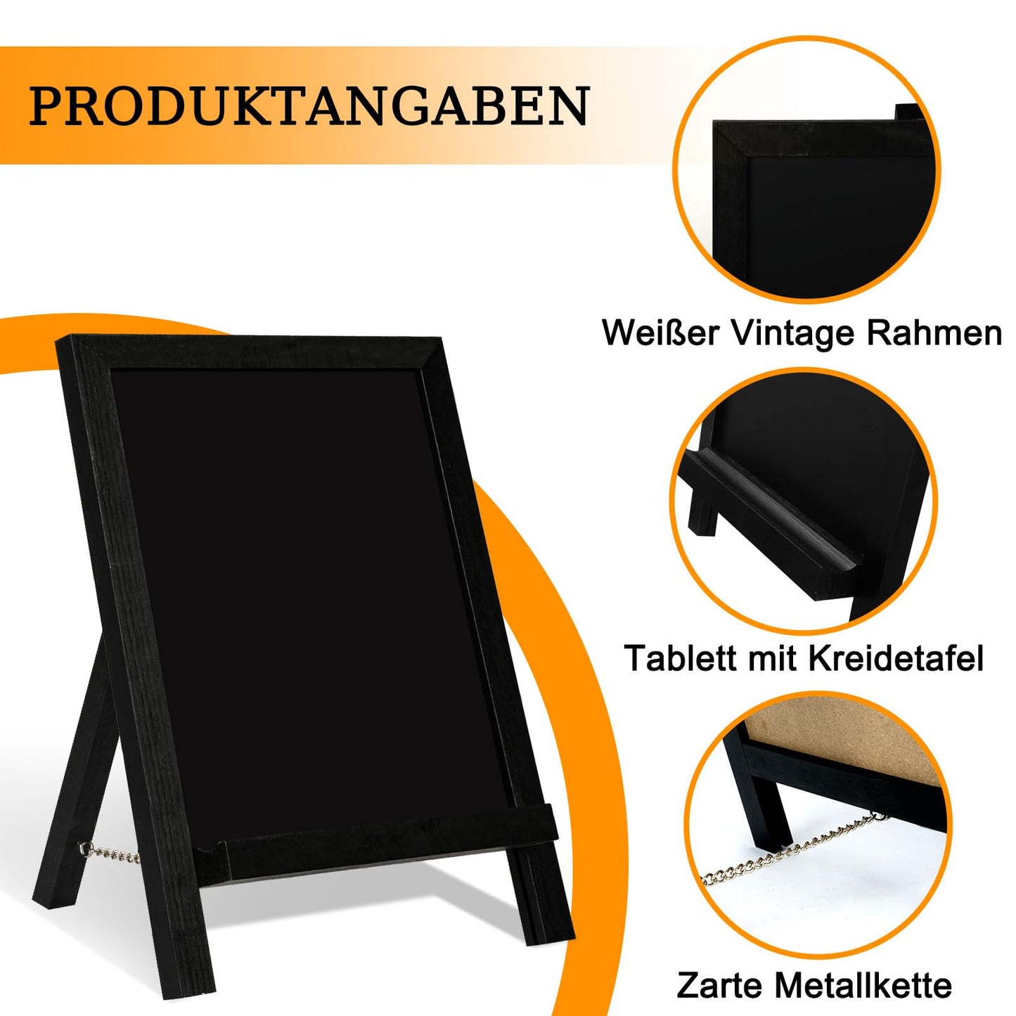 QUEENLINK Kreidetafel Magnetisch Blackboard 24.2×35.6cm Kreidetafel Aufsteller Klein Tafel zum Beschriften mit Braun Holzrahmen Memoboard für Küche