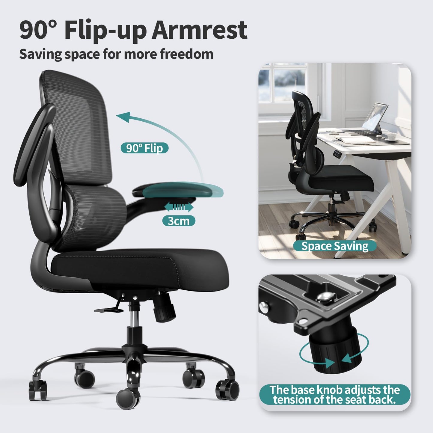 TRALT Bürostuhl Schreibtischstühle Mesh Computer Schreibtischstuhl mit Rollen Ergonomischer Bürostuhl Höhenverstellbar Drehstuhl Arbeitsstuhl (Schwarz)