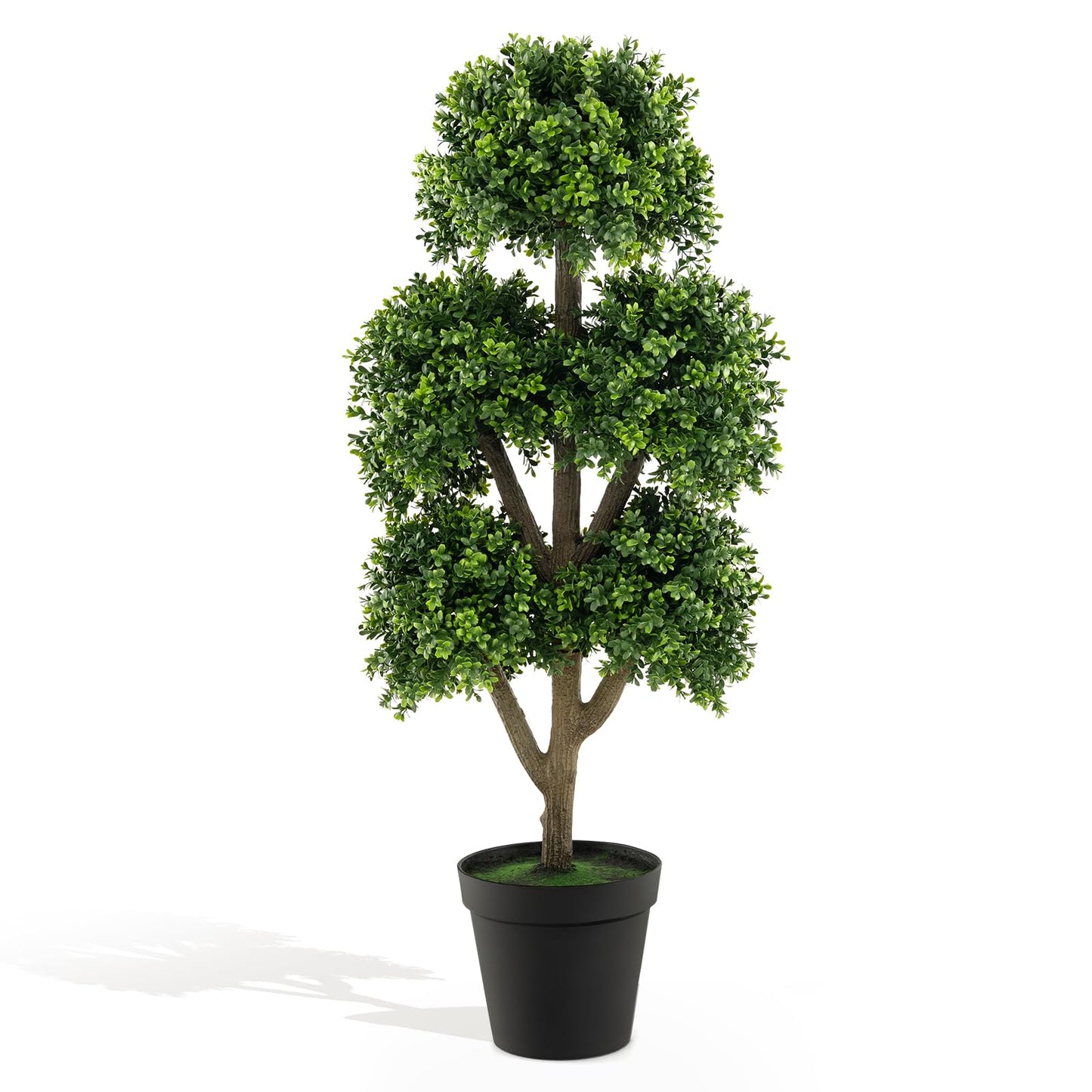 COSTWAY künstlicher Buchsbaum 115 cm, Kunstpflanze mit 5 Kugeln, Dekopflanze im Topf, Kugelbaum Grünpflanzen Kunstbaum, Zimmerpflanze Deko, für Zuhause Büro Garten Veranda, Grün