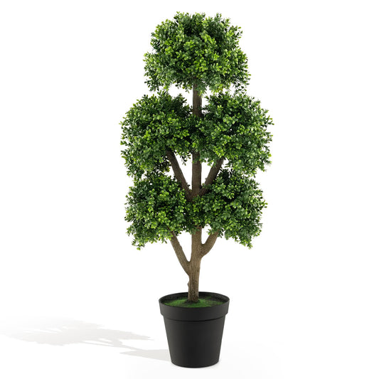 COSTWAY künstlicher Buchsbaum 115 cm, Kunstpflanze mit 5 Kugeln, Dekopflanze im Topf, Kugelbaum Grünpflanzen Kunstbaum, Zimmerpflanze Deko, für Zuhause Büro Garten Veranda, Grün