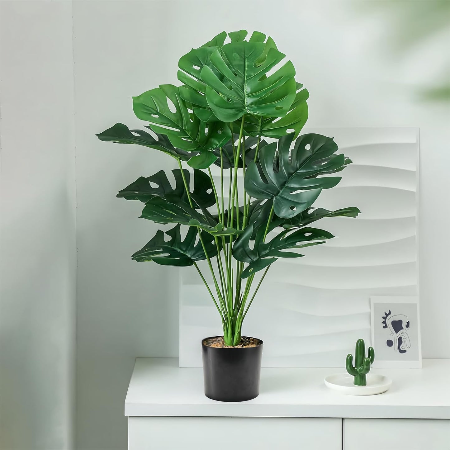 Vmhkjo Monstera Kunstpflanze Groß,75cm Hoch 18 Zweige Kunstpflanze Splitphilo im Topf Künstliche Pflanzen Tropical Hawaii Grün Fake Plant für Schlafzimmer Büro Garten Hochzeit Party Deco