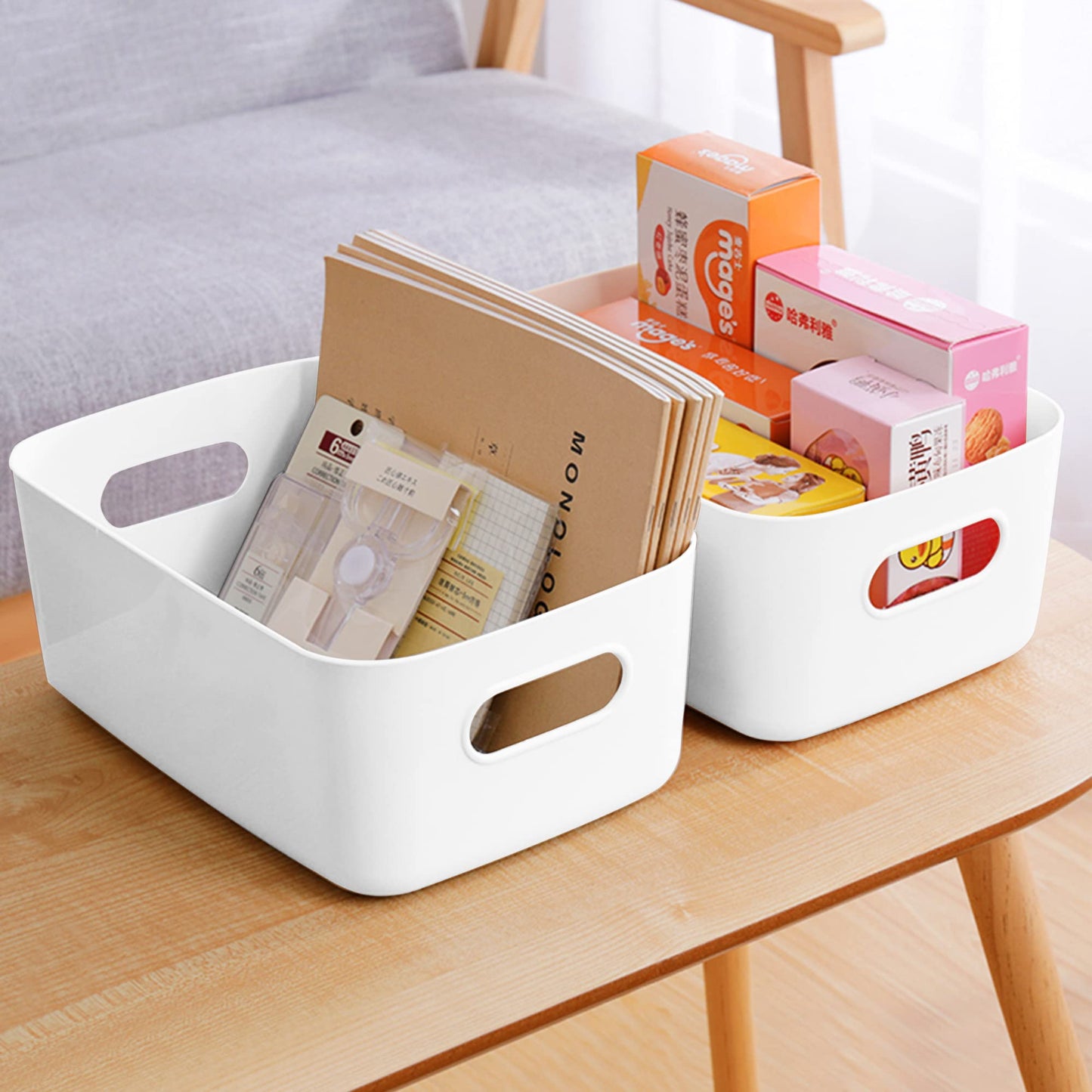 LYLIDIA 10 Stück Aufbewahrungsbox Kunststoff Aufbewahrungskorb mit Griffen Küchenschrank Organizer Box Körbe Aufbewahrung Kunststoffbox für Badezimmer Regal Kunststoffbox (Weiß)