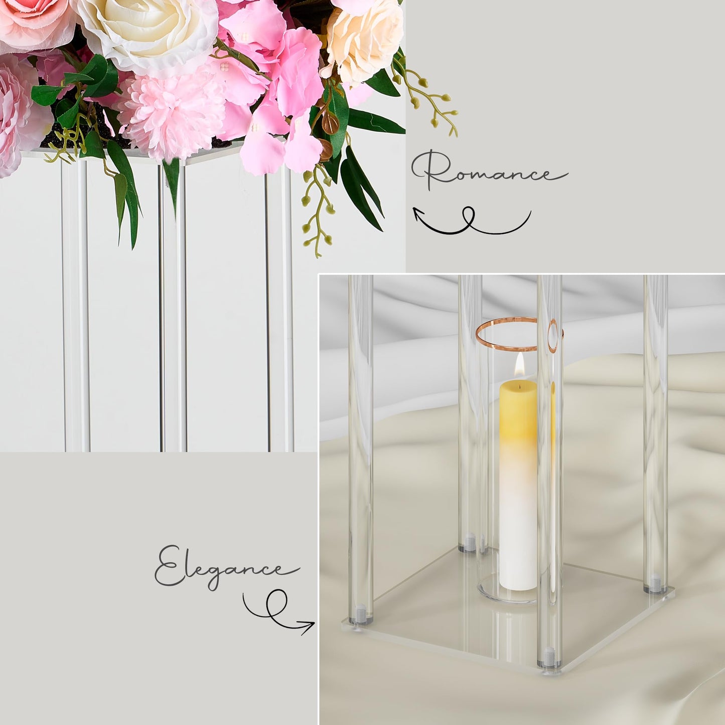 TEKXYZ Acryl Tafelaufsatz Stand, 2 Pcs 60 CM hoch Blumenständer, Säule Hochzeit Mittelstücke, Blumen Stand für Hochzeit Event Party Requisiten, Home Decor, Tabelle