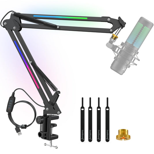 ZealSound Mikrofon Arm, HT35 Mikrofonarm Ständer mit einstellbar RGB-Lichteffekt, 5/8" Adapter, kompatibel mit HyperX QuadCast S/ProCast/Duocast, Blue Yeti/Snowball/Shure SM7B/Rode NT1/Elgato usw.