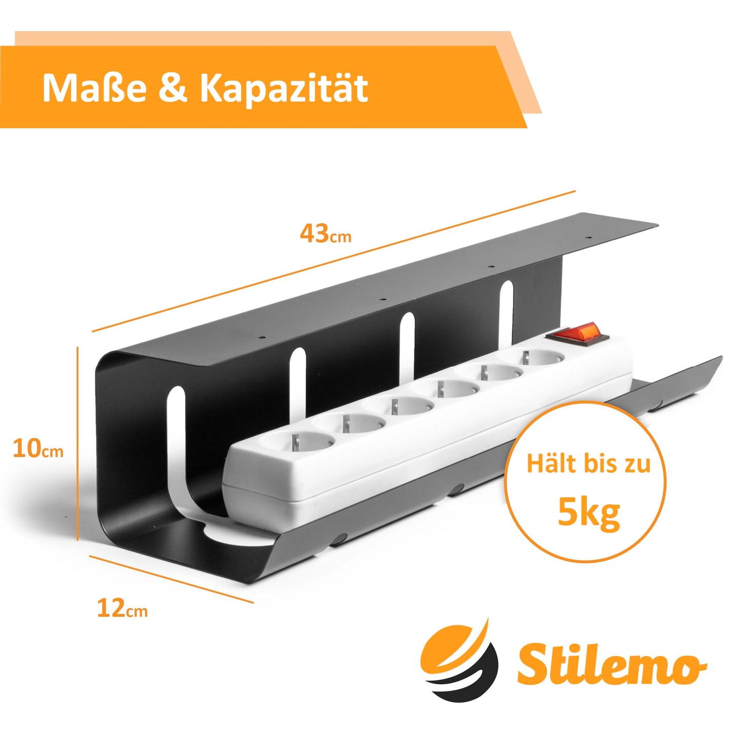 Stilemo® Kabelkanal Schreibtisch - Kabelmanagement Schreibtisch Organizer Kabeldurchführung - Cable Management Kabelhalter Kabelwanne Tisch 2er Set - 43x12x10 cm - Kabelkorb Schwarz