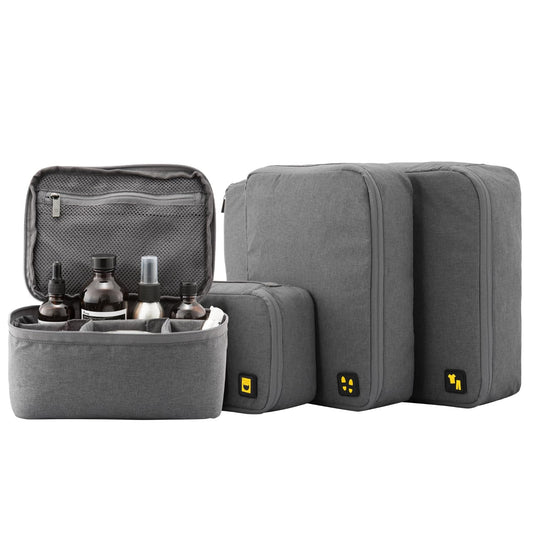 LEVEL8 Koffer Organizer Set 4-teilig, Gepäck Organizer, Packing Cubes Set für Kleidung Kosmetik Schuhbeutel Aufbewahrungstasche, Reisen Organizer Tasche,Grau