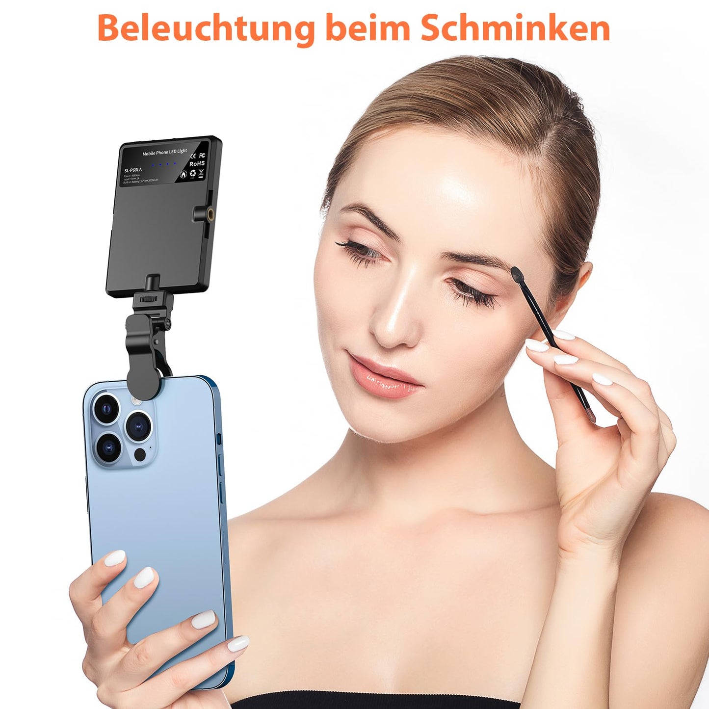 TONEOF Selfie Licht Handy, 60LED Wiederaufladbares Videolicht mit Clip&Zwei 1/4" Schraubenlöchern, 2500K–9000K 3 Lichtmodi, Tragbares Foto Licht für Handy/Laptop/Tablet-Schwarz