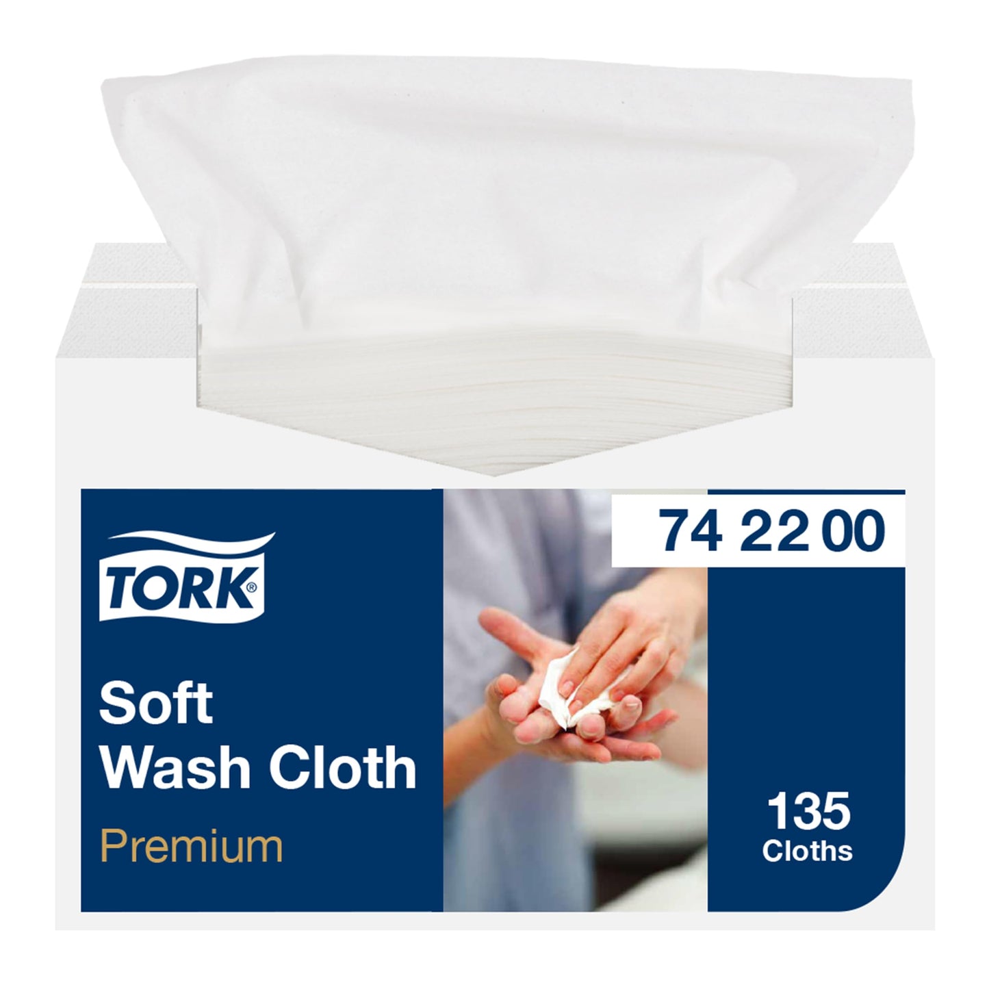 Tork weiches Waschtuch Weiß, Einzeltuchentnahme, Premium, hygienisch, 1 × 135 Tücher, 742200
