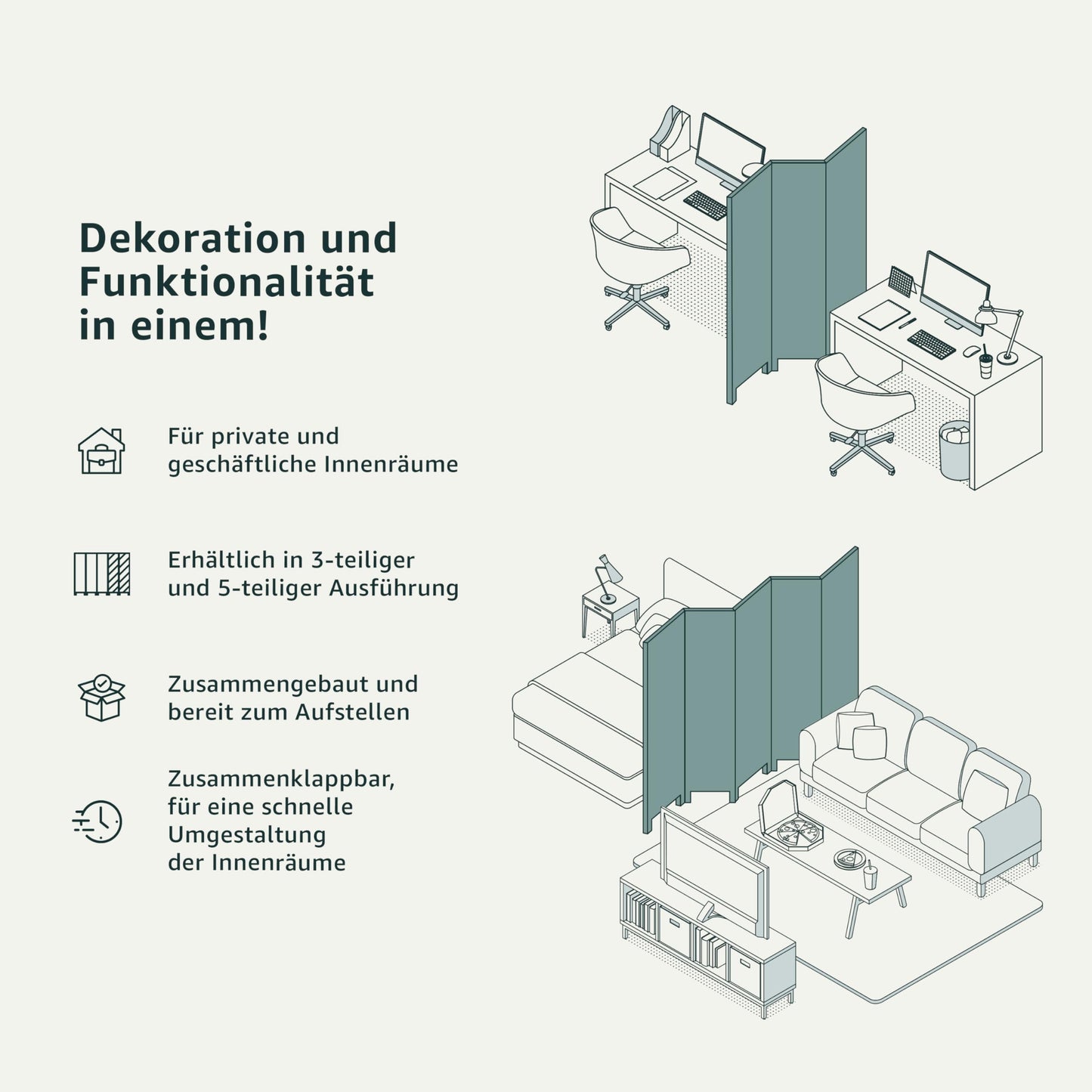 murando - Paravent Innen Raumteiler Holz Bambus Natur Zen Spa 225x172 cm 5-teilig Japanische Trennwand Raumtrenner Room Divider Mobiler Sichtschutz Spanische Wand Raum Abtrennung Japan b-B-0591-z-c