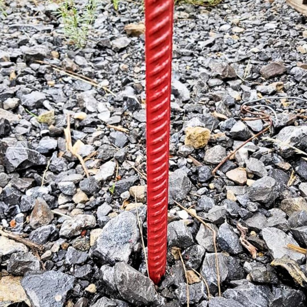 KRUSE 10 x Laterneneisen mit UVV-Bügel - 125 cm Ø 12 mm- Absperrleinenhalter Berliner Modell, angeschmiedete Spitze - rot tauchlackiert