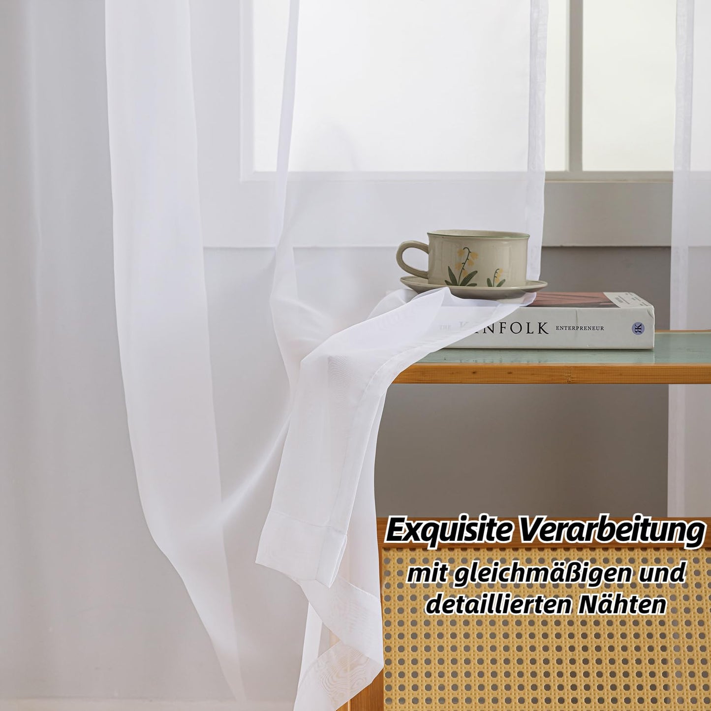 MYSTIC-HOME Gardinen Weiss Transparent - Voile Gardinen Wohnzimmer Modern - Luftige Soft und Sonnenlichtfilterung - Rod Pocket Vorhang Weiß Durchsichtig für Schlafzimmer, Weiß 2er Set H245 x B140 cm