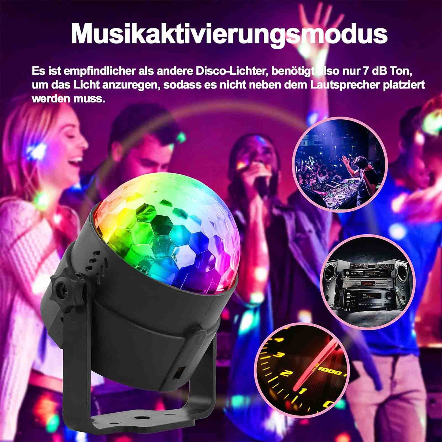 Discokugel, SEBRUANC Disco Lights LED Musikgesteuert DJ Party licht 360° Rotierende Ball Lights 3W RGB Bühnenlichter mit Fernbedienung für Home Geburtstag KTV Weihnachten 1pc