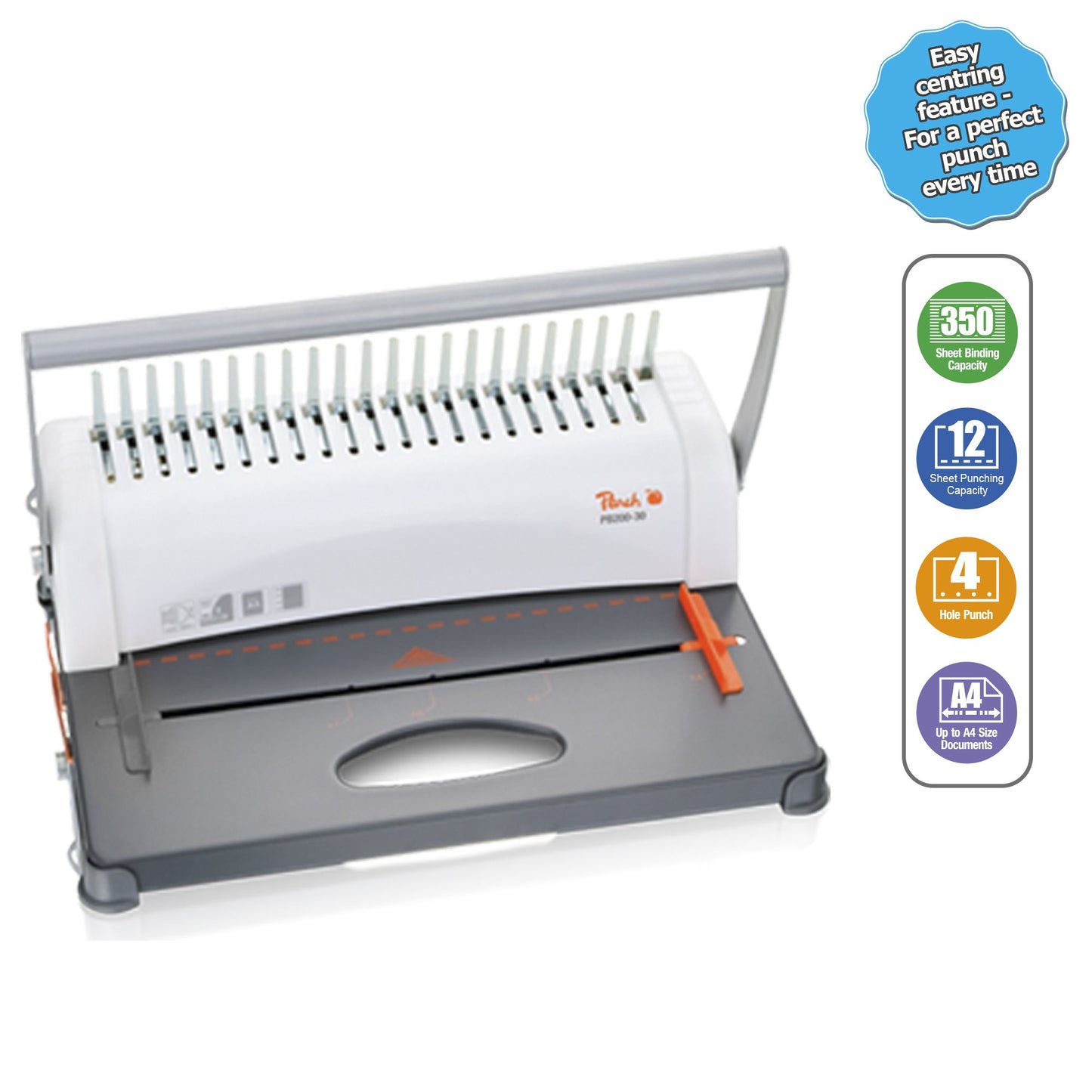 Peach All in one Plastikbindegerät - bis A3 quer - Preis-/Leistungs-Sieger* - bindet 350 Blatt - geeignet für alle marktüblichen Binderücken - inkl. Starterset - PB200-30A