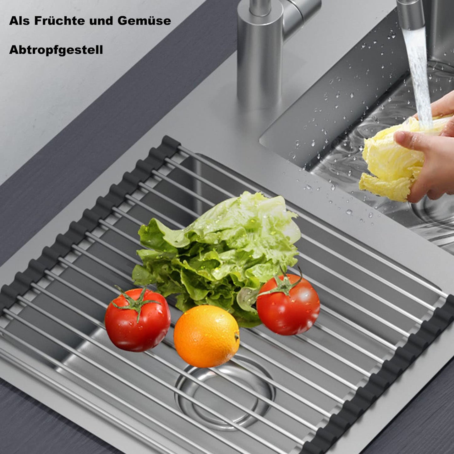ViWaVee Abtropfgestell Geschirr, Faltbare und Abnehmbare Geschirrabtropfgestell über Dem Spülbecken, Abtropfmatte, Abtropfgitter spüle für Tassen, Obst, Gemüse, Super Küchen Organizer (Schwarz(43*35))