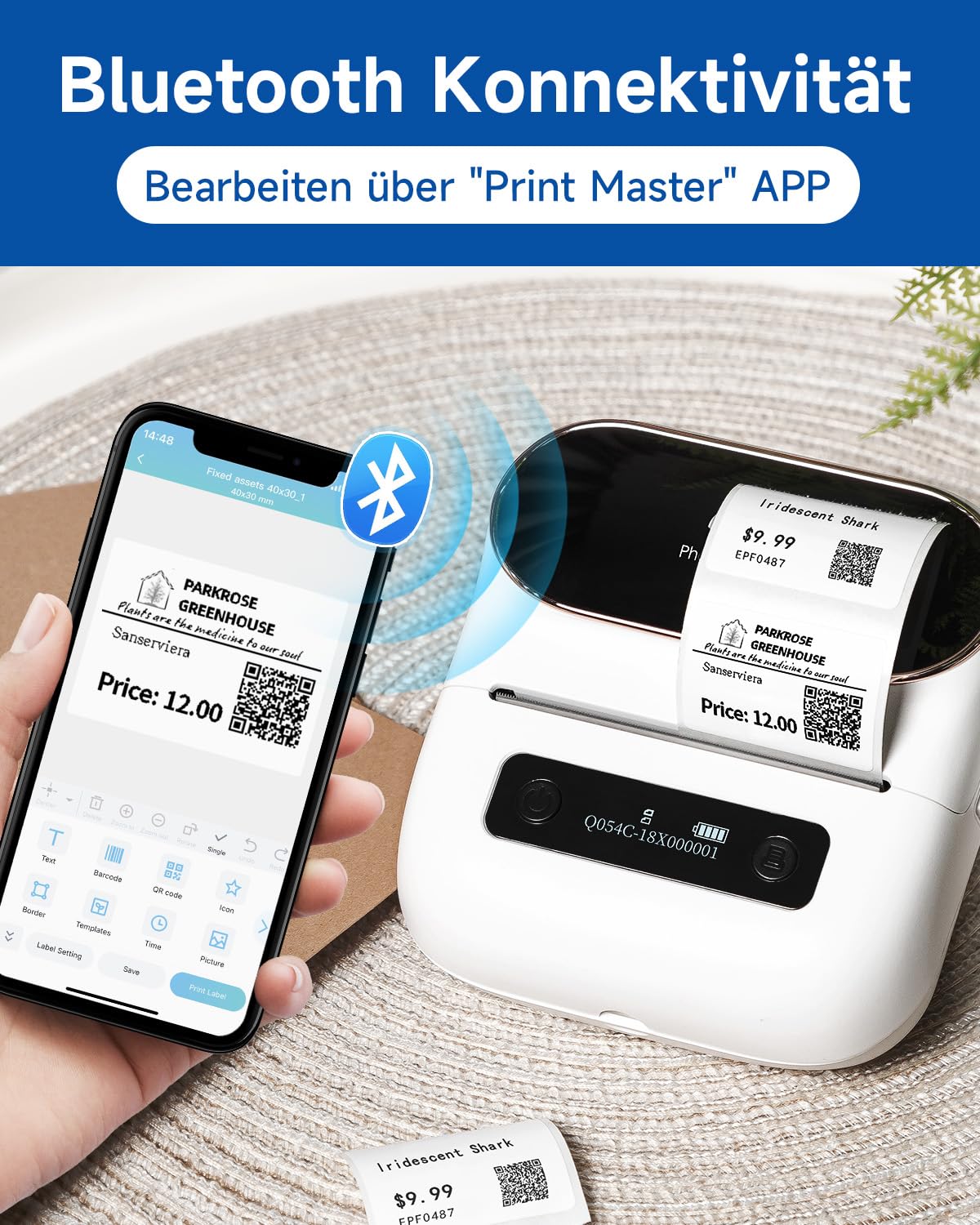 Phomemo M220 Etikettendrucker Bluetooth, Tragbarer Etikettiergerät,Labeldrucker für Zuhause, Büro und kleine Unternehmen,Unterstützung mit Phones&PC, Mit 3 Rollen Etiketten