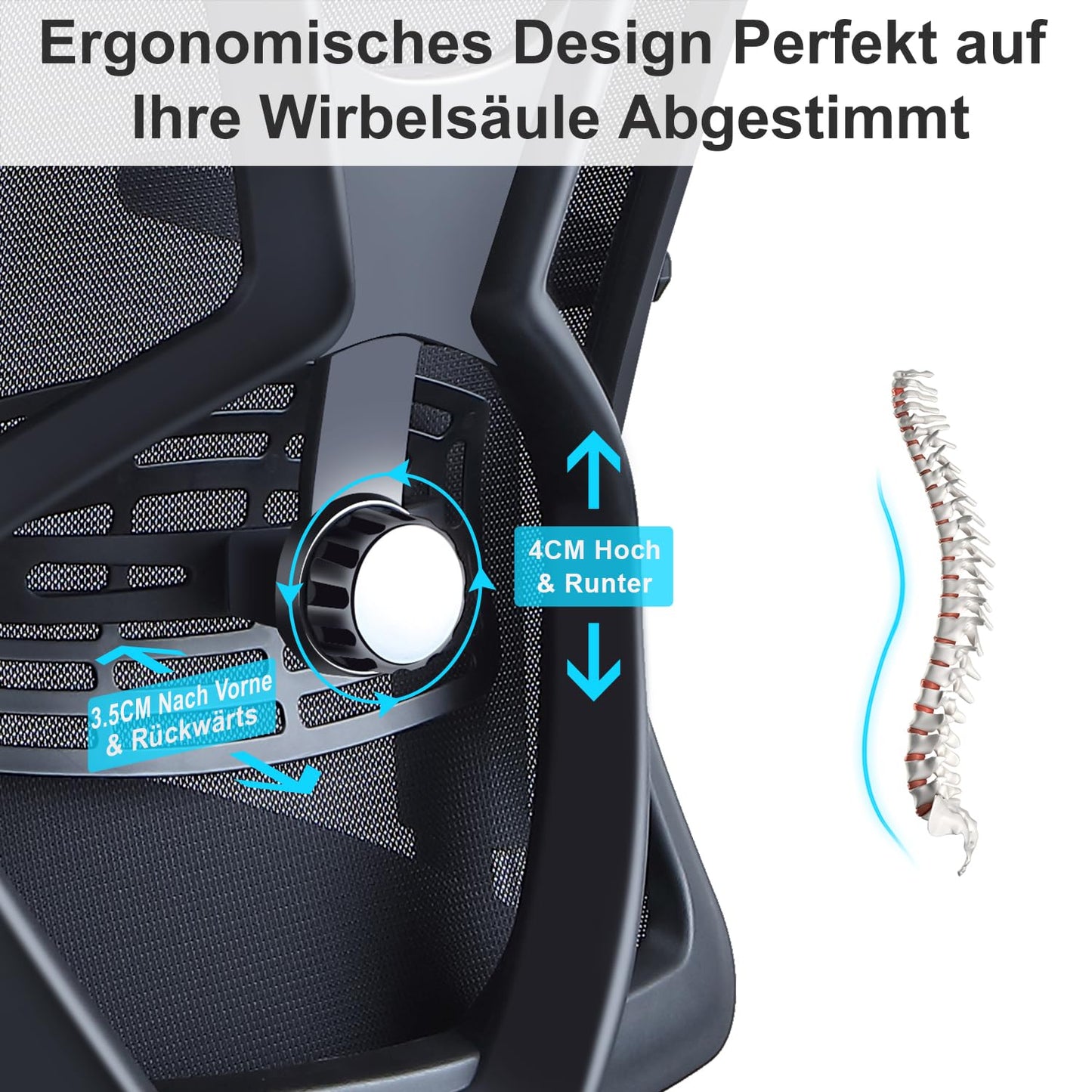 Ticova Bürostuhl Ergonomisch Schreibtischstuhl, Hoher Rücken Ergonomischer Stuhl mit Verstellbarer Lendenwirbelstütze, Kopfstütze & 3D-Metallarmlehne - 130° Schaukeln Computerstuhl