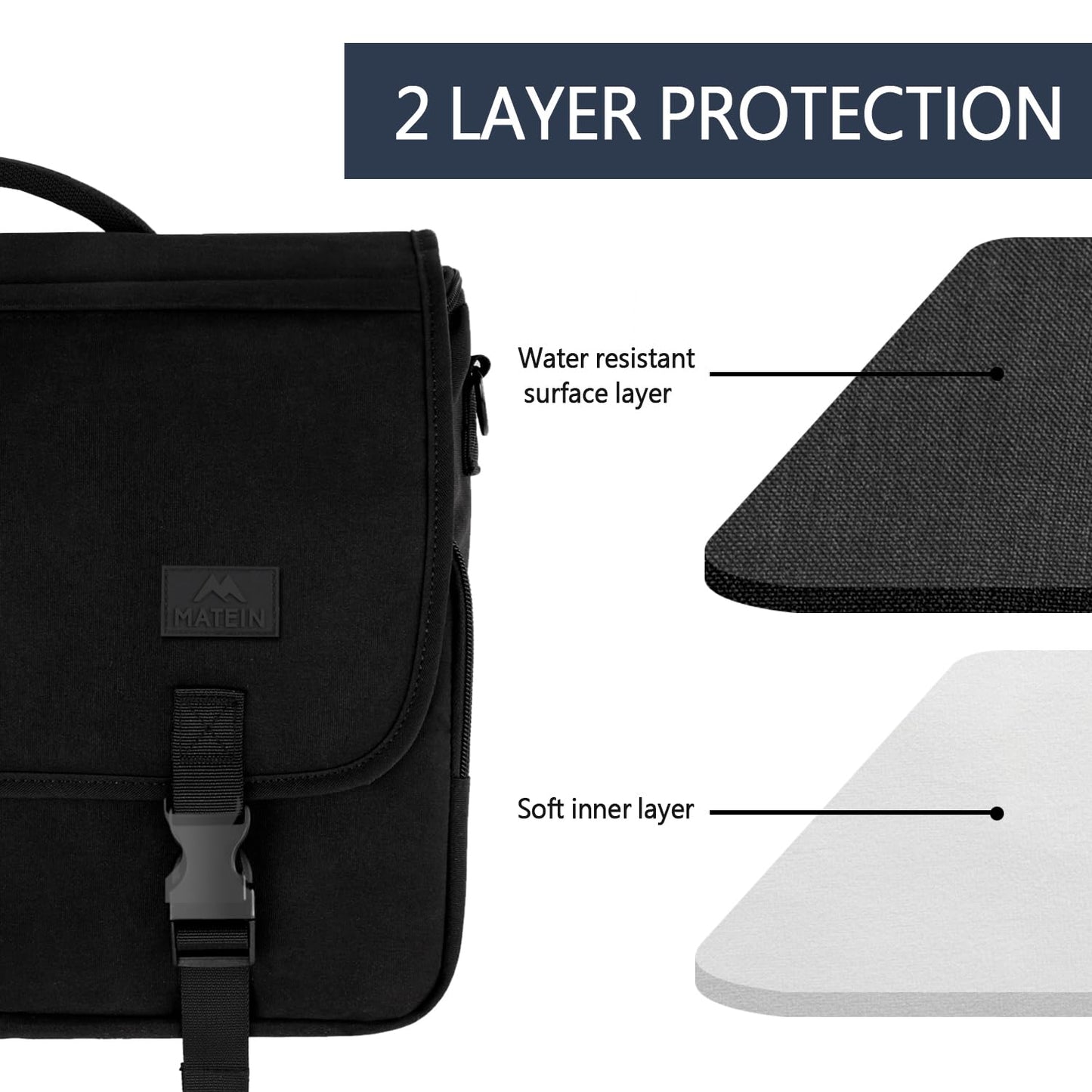 MATEIN Aktentasche Herren, Laptoptasche 15,6 Zoll, Wasserabweisend Messenger Bag Laptop Tasche, Business Notebook Computer Umhänge Schultertasche für College Büro Arbeit Frauen Männer, Schwarz