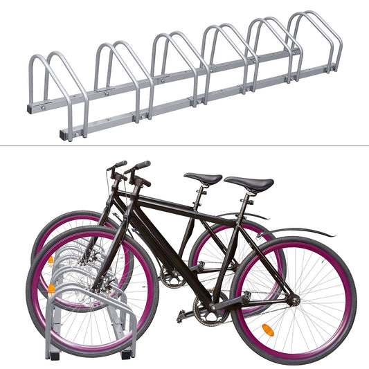 Izrielar Fahrradständer, Für 5 Fahrräder 35-55 mm Reifenbreite, Boden und Wandmontage, Mehrfachständer Fahrradparker, Aufstellständer Verzinktem, silber MaßeHBT:26x130x32 cm