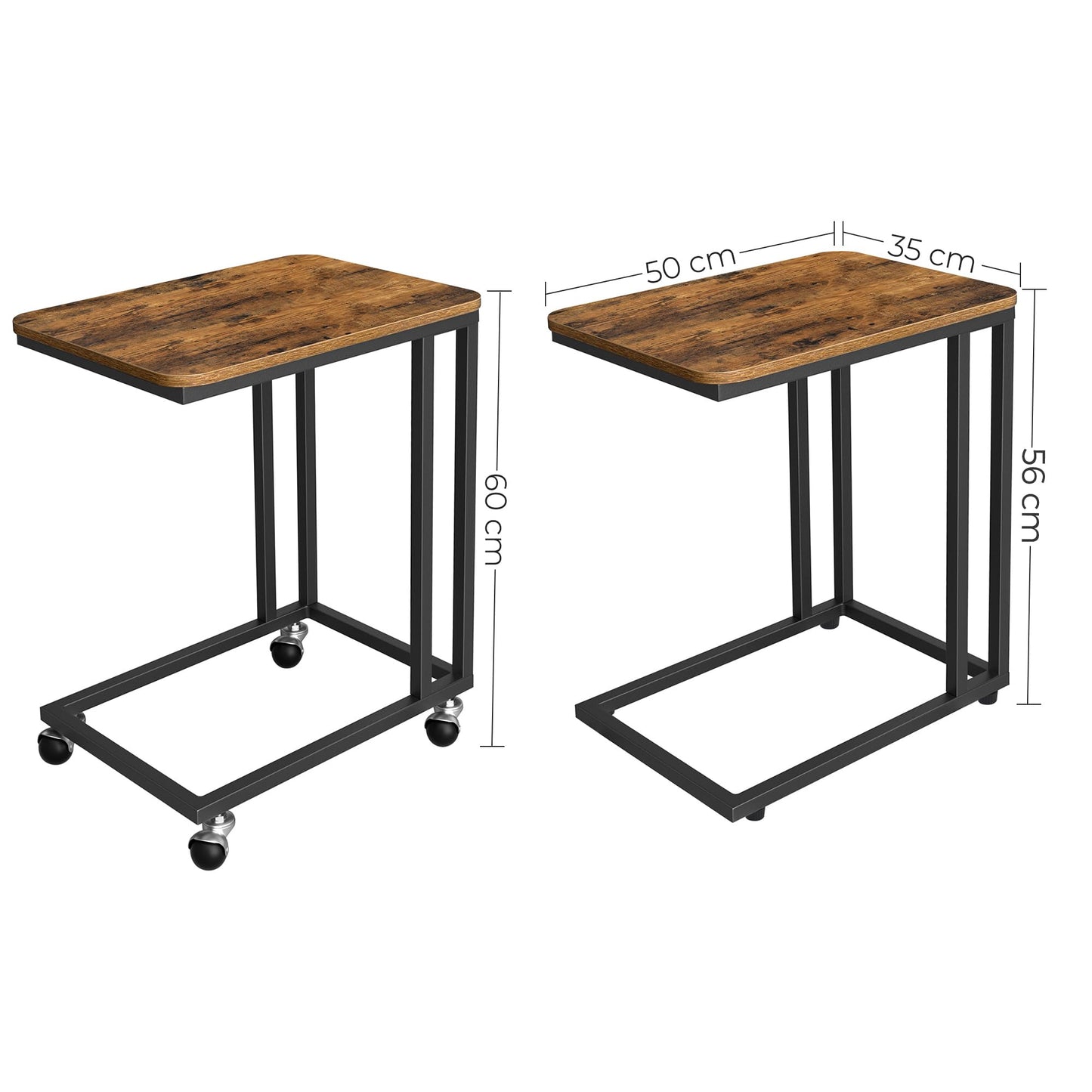 VASAGLE Beistelltisch, Sofatisch mit Rollen, C-Form, mobiler Kaffeetisch, 35 x 50 x 60 cm, Wohnzimmertisch mit Metallgestell, für Kaffee und Laptop, Industrie-Design, vintagebraun-schwarz LNT50X