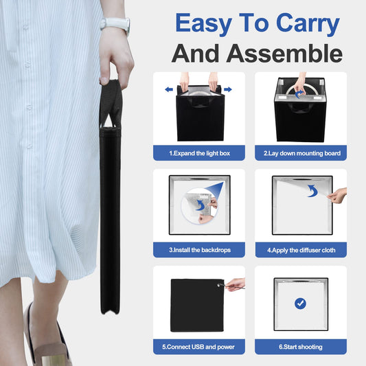 EMART Fotostudio Lichtbox, 30x30x30 cm Fotobox zum Fotografieren, Foto Studio Set 120 LED-Licht und 6 Wasserdichten Hintergründen für Produktfotografie, Schmuck und kleine Gegenstände