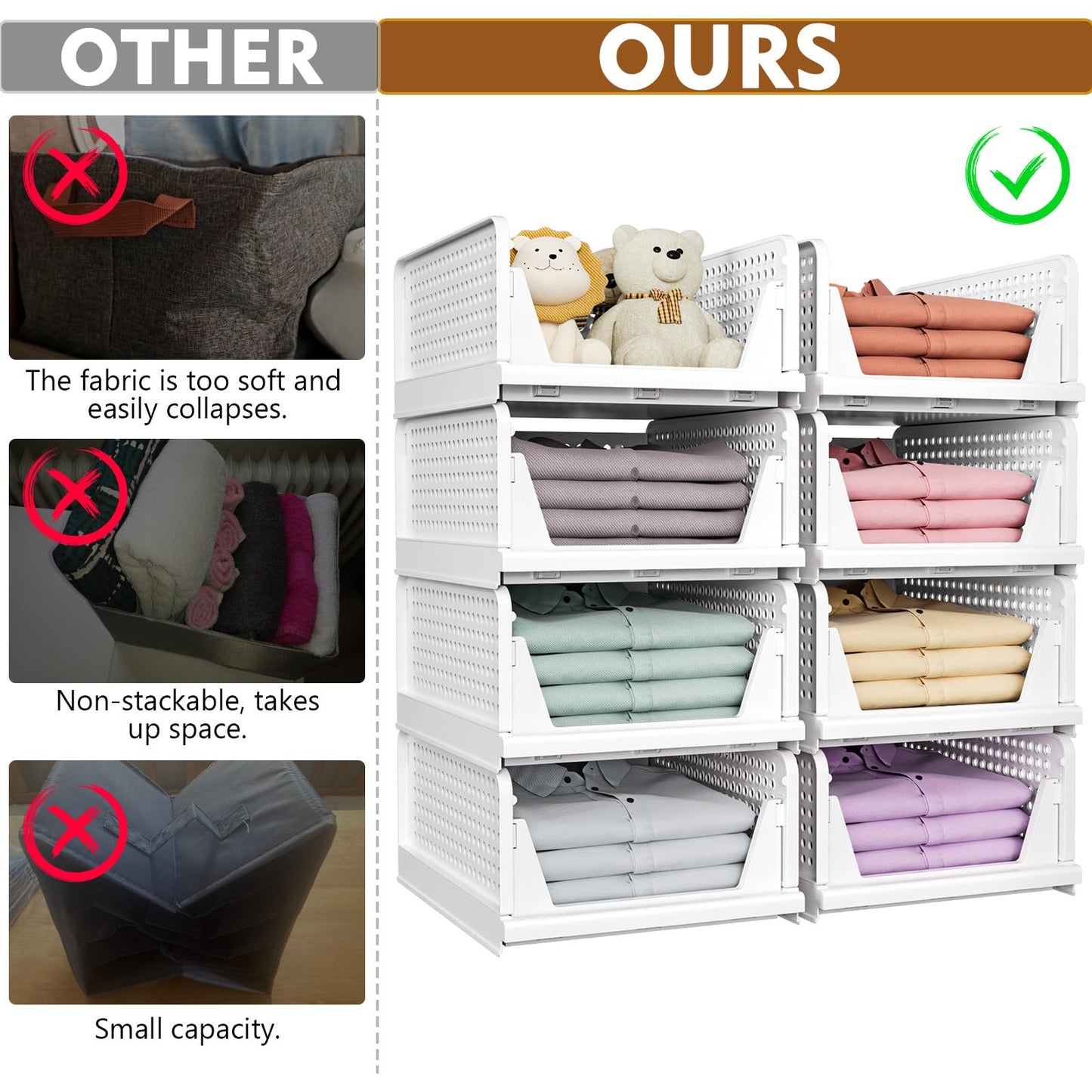 SNSLXH 5 Pack Stapelbar Schrank Kleiderschrank Organizer, Multifunktionale & Faltbare Schrank Organizer für Bad Küche Kleiderschrank Lagerung, Platzsparende Schrank Schublade aufbewahrungsbox, Weiß