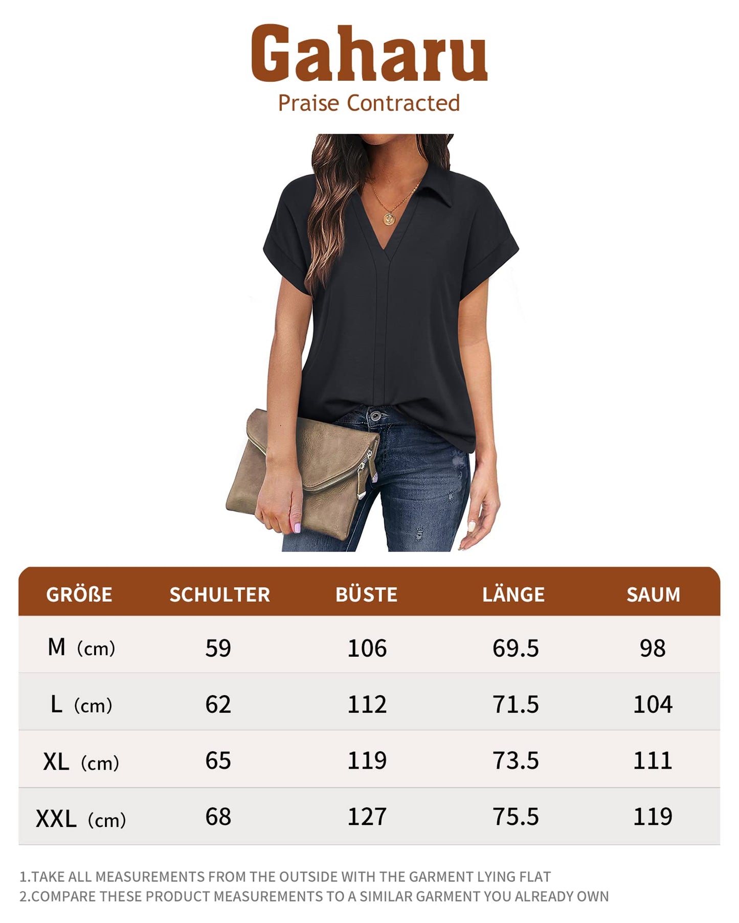 Damen Bluse, Gaharu Damenblusen Kurzarm Elegant Bügelfrei Baumwolle Büro Bluse mit Kragen Schwarz Oberteil Frauen Berufsbekleidung Damen Einfarbig Sommer Shirt Lässig Legere Bluse Formelle Kleidung