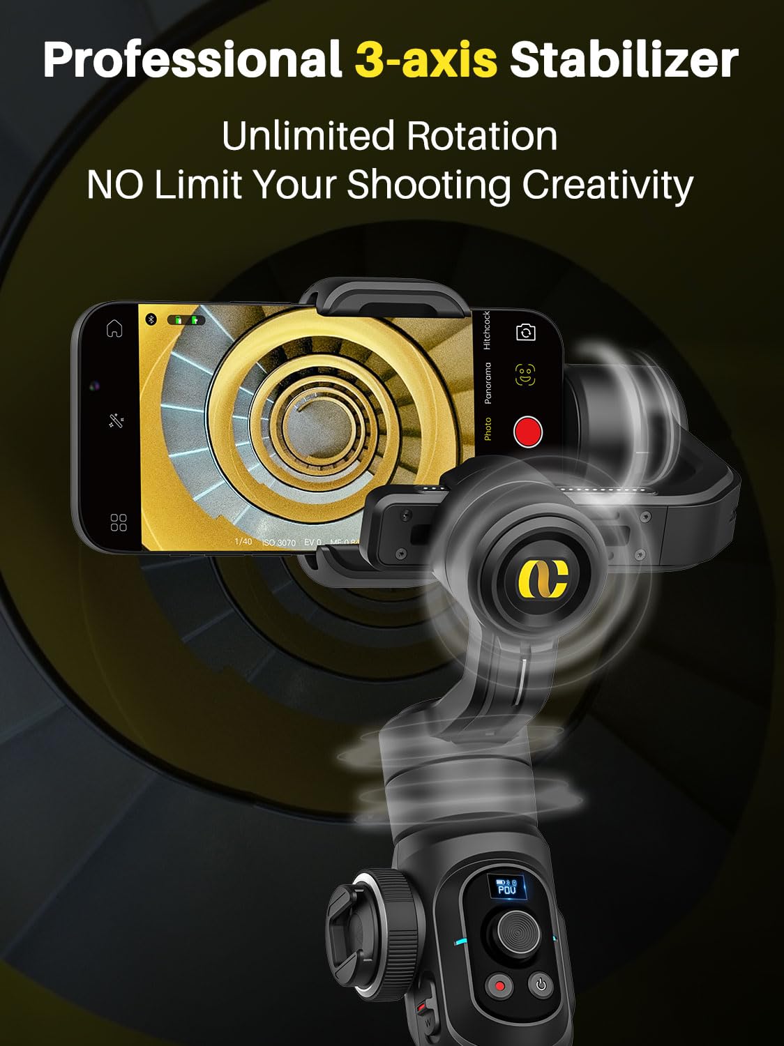 Professioneller Gimbal-Stabilisator für Smartphones, integrierte 18-cm-Verlängerung und leistungsstarkes Fülllicht, Gesichts Objektverfolgungsstabilisator, 3-Achsen-Gimbal für iPhone, AOCHUAN Smart S2