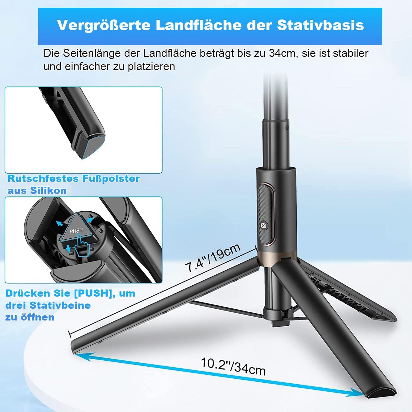 TONEOF 152CM Selfie Stick Stativ, Ausziehbar All-in-1 Handy Stativ aus Aluminium mit Kabelloser Fernbedienung und 9 Teleskopstange,Drehbar Handyhalter für iPhone/Android-Schwarz