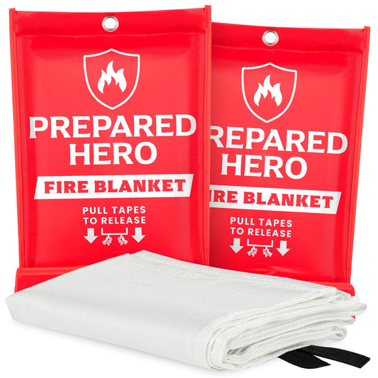 Prepared Hero Feuerlöschdecke für Notfälle - 2 Stück - Feuerlöschdecke für die Küche, 101.6cm x 101.6cm Brandschutzdecke für Zuhause, Glasfaser-Löschdecke