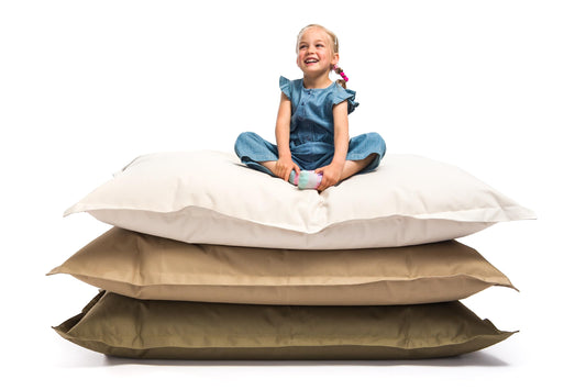 Ecopuf - Sako Pouf Kinder Kissen Outdoor - Sitzsack Kinder Kinderzimmer - Wasserfester Stoffsack - Entspannungssessel - Wohnungseinrichtung - Sessel Größe S - 140x100cm, Hellbraun Nc11