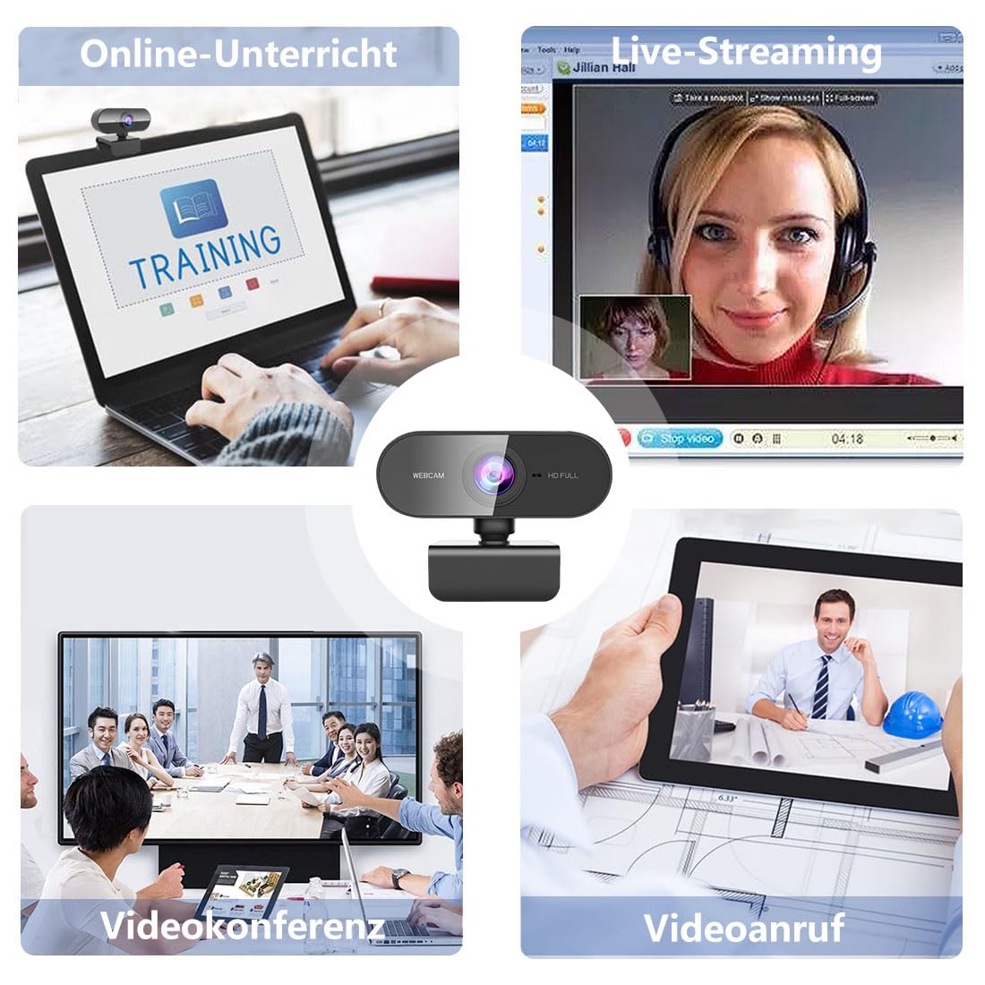 DDKJ Webcam mit Mikrofon,1080P Full HD Kamera PC Laptop,USB Web Cam Plug&Play,Externe Streaming Camera,Mini Facecam Videokonferenz Face Cam für Computer MacBook Microsoft Teams Gaming Meeting Live
