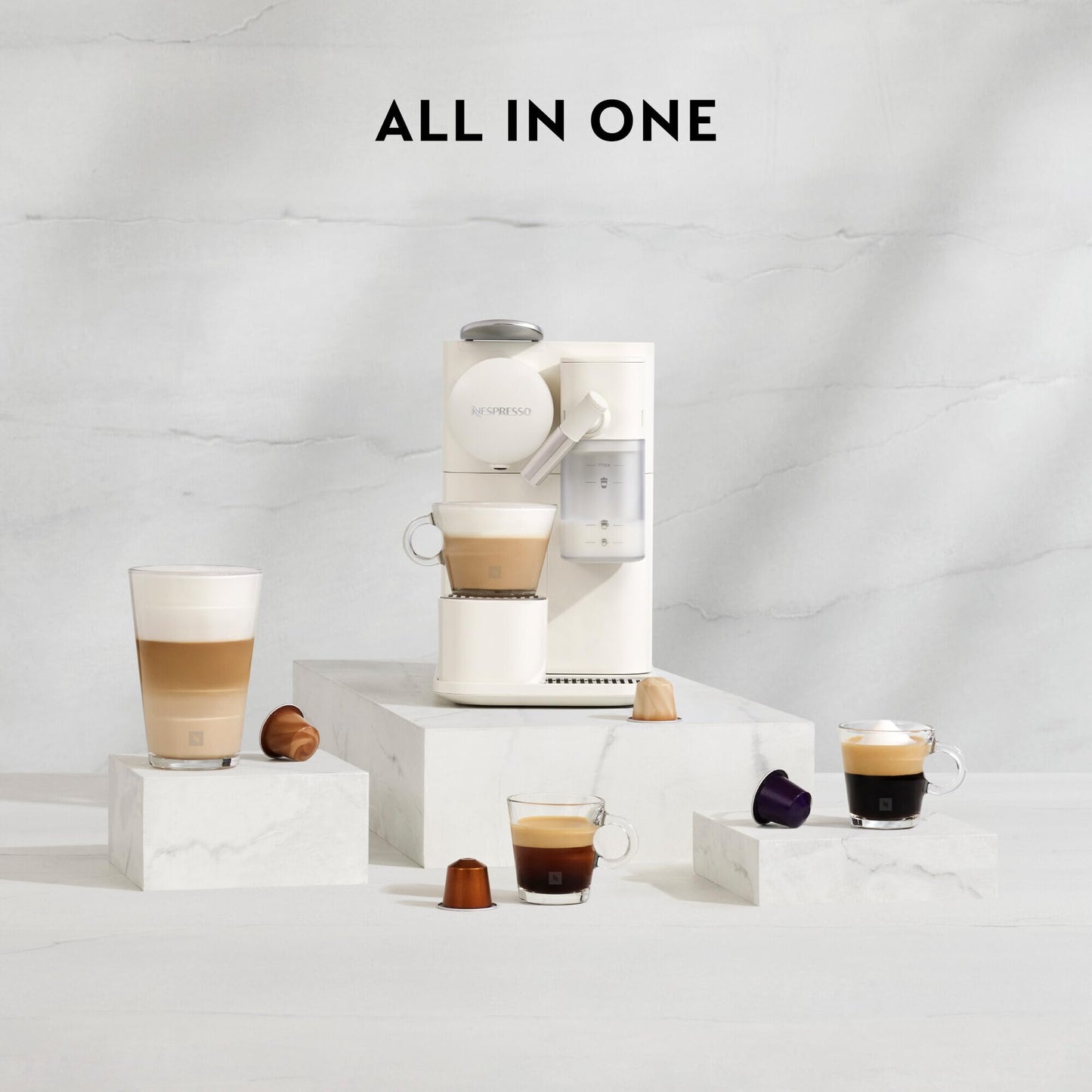De’Longhi Nespresso Lattissima One Kapselmaschine, Porzellanweiß, EN510.W, One-Touch-Milchsystem, für Espresso, Cappuccino und Latte Macchiato