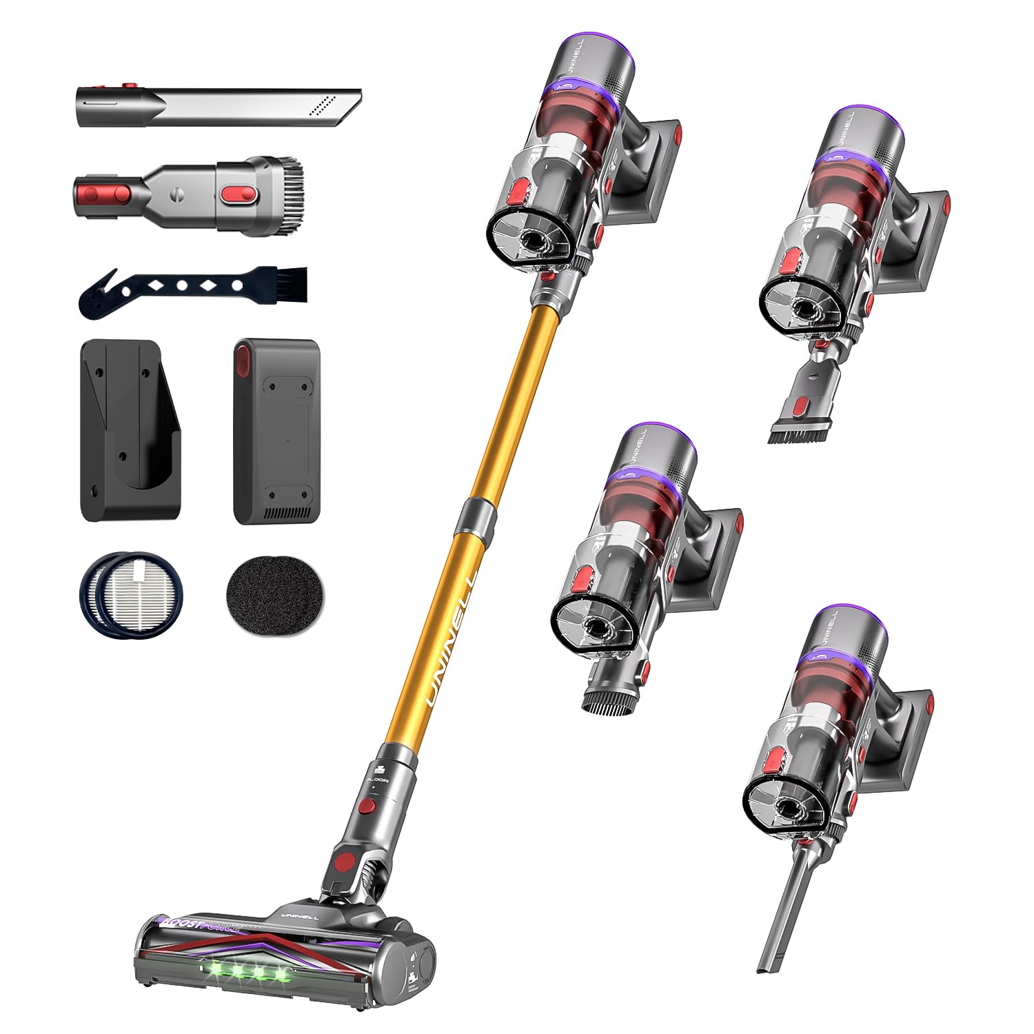 PINICO Akku Staubsauger – 550W, 48000Pa Saugkraft, Kabellos Mit LED Display & Anti-Tangle-Bürste