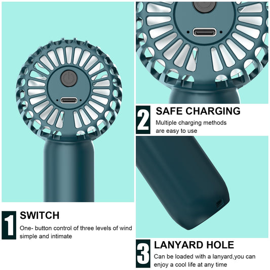 VEMONT Handventilator, Mini Ventilator mit 2500mAH Wiederaufladbarer Akku, Persönlicher Tragbarer Hand Ventilatoren Batteriebetrieben mit 3 Geschwindigkeiten, perfekt für Reisen im Freien
